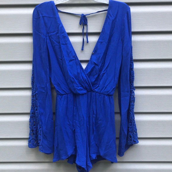 Material Girl Pants - Royal Blue Bell Sleeve Romper
